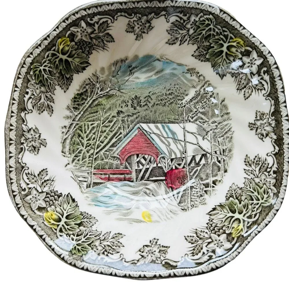 Johnson Bros Friendly Village Small Bowls Red Covered Bridge Dessert Fruit Set 5 - Picture 1 of 5